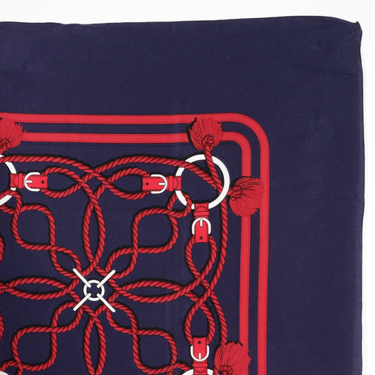 HERMES scarf silk Navy blue / red Rope Pattern Carre Women Used Authentic