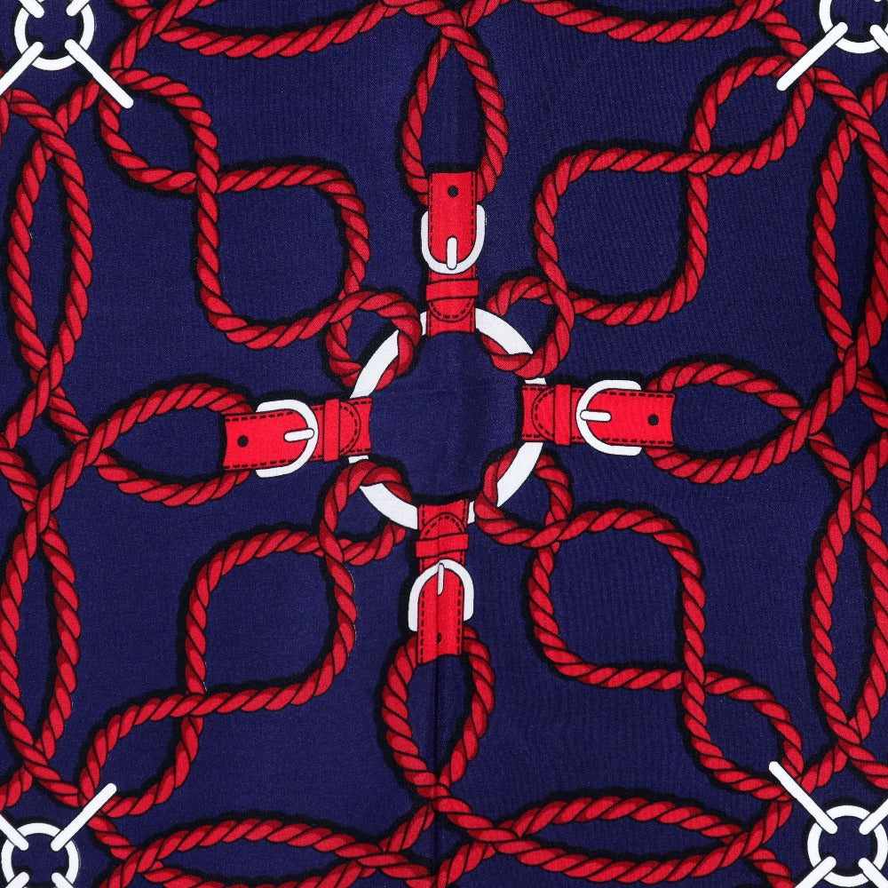 HERMES scarf silk Navy blue / red Rope Pattern Carre Women Used Authentic