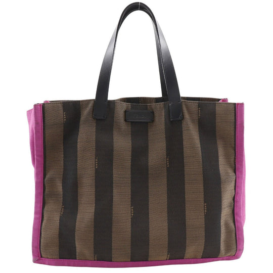 FENDI Handbag 8BH252 Nylon canvas Brown pink Pecan Pattern Tote Bag Women Used Authentic