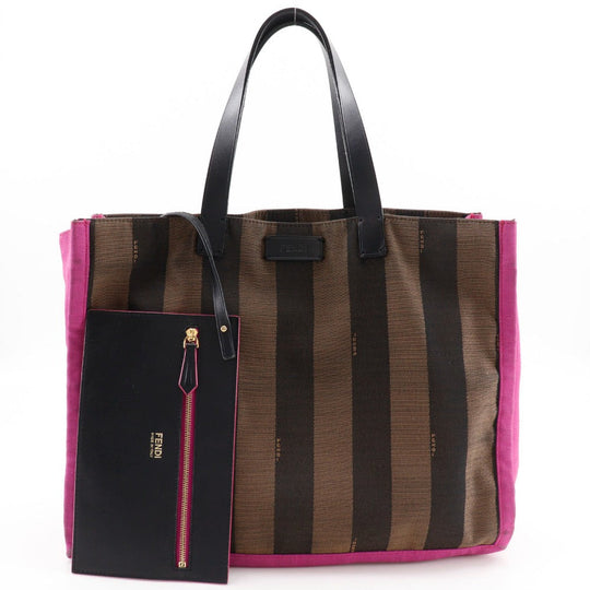 FENDI Handbag 8BH252 Nylon canvas Brown pink Pecan Pattern Tote Bag Women Used Authentic