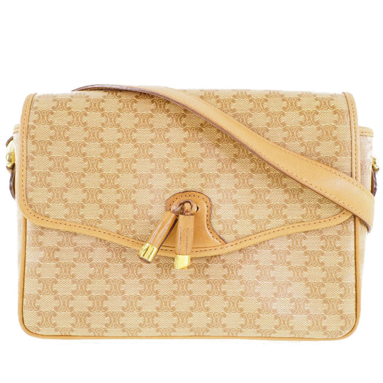 CELINE Shoulder Bag PVC beige Macadam Pattern Old Celine Women Used Authentic