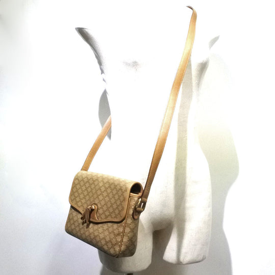 CELINE Shoulder Bag PVC beige Macadam Pattern Old Celine Women Used Authentic