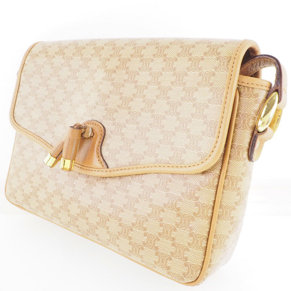 CELINE Shoulder Bag PVC beige Macadam Pattern Old Celine Women Used Authentic