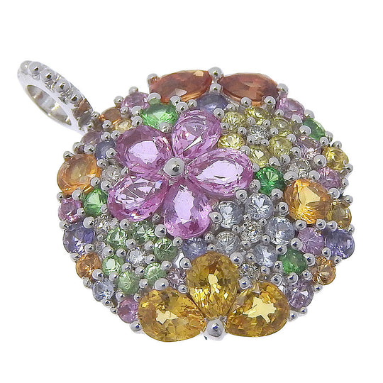 JEWELRY Pendant top K18 White Gold, Garnet, Diamond/Multi Stone multicolor flour Women Used Authentic
