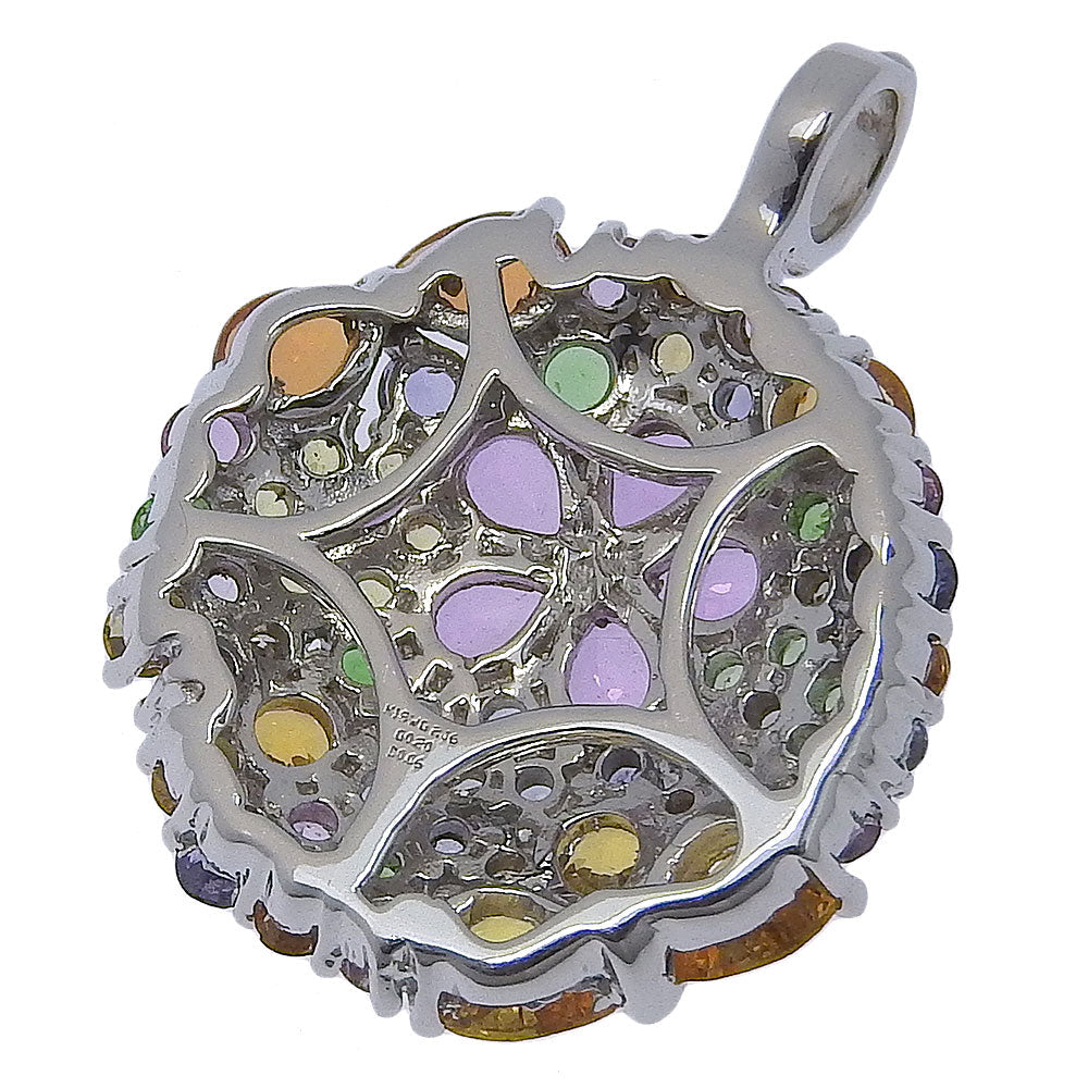 JEWELRY Pendant top K18 White Gold, Garnet, Diamond/Multi Stone multicolor flour Women Used Authentic