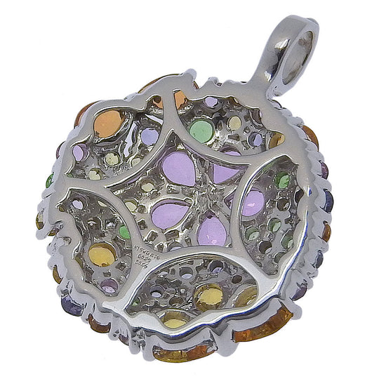 JEWELRY Pendant top K18 White Gold, Garnet, Diamond/Multi Stone multicolor flour Women Used Authentic