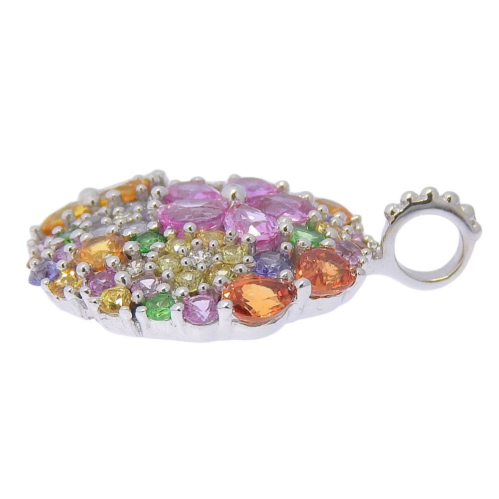 JEWELRY Pendant top K18 White Gold, Garnet, Diamond/Multi Stone multicolor flour Women Used Authentic
