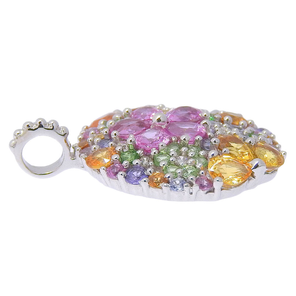 JEWELRY Pendant top K18 White Gold, Garnet, Diamond/Multi Stone multicolor flour Women Used Authentic