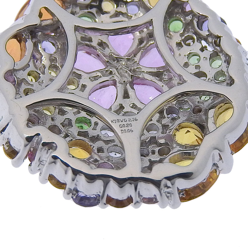 JEWELRY Pendant top K18 White Gold, Garnet, Diamond/Multi Stone multicolor flour Women Used Authentic