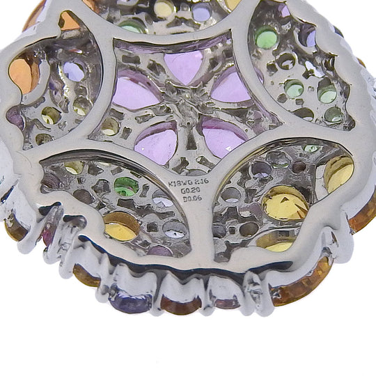JEWELRY Pendant top K18 White Gold, Garnet, Diamond/Multi Stone multicolor flour Women Used Authentic