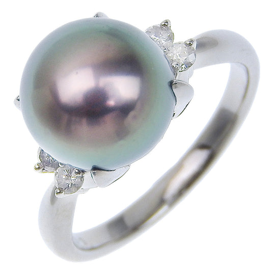 JEWELRY Ring Pt900Platinum, Black Pearl, Diamond Silver Women Used Authentic
