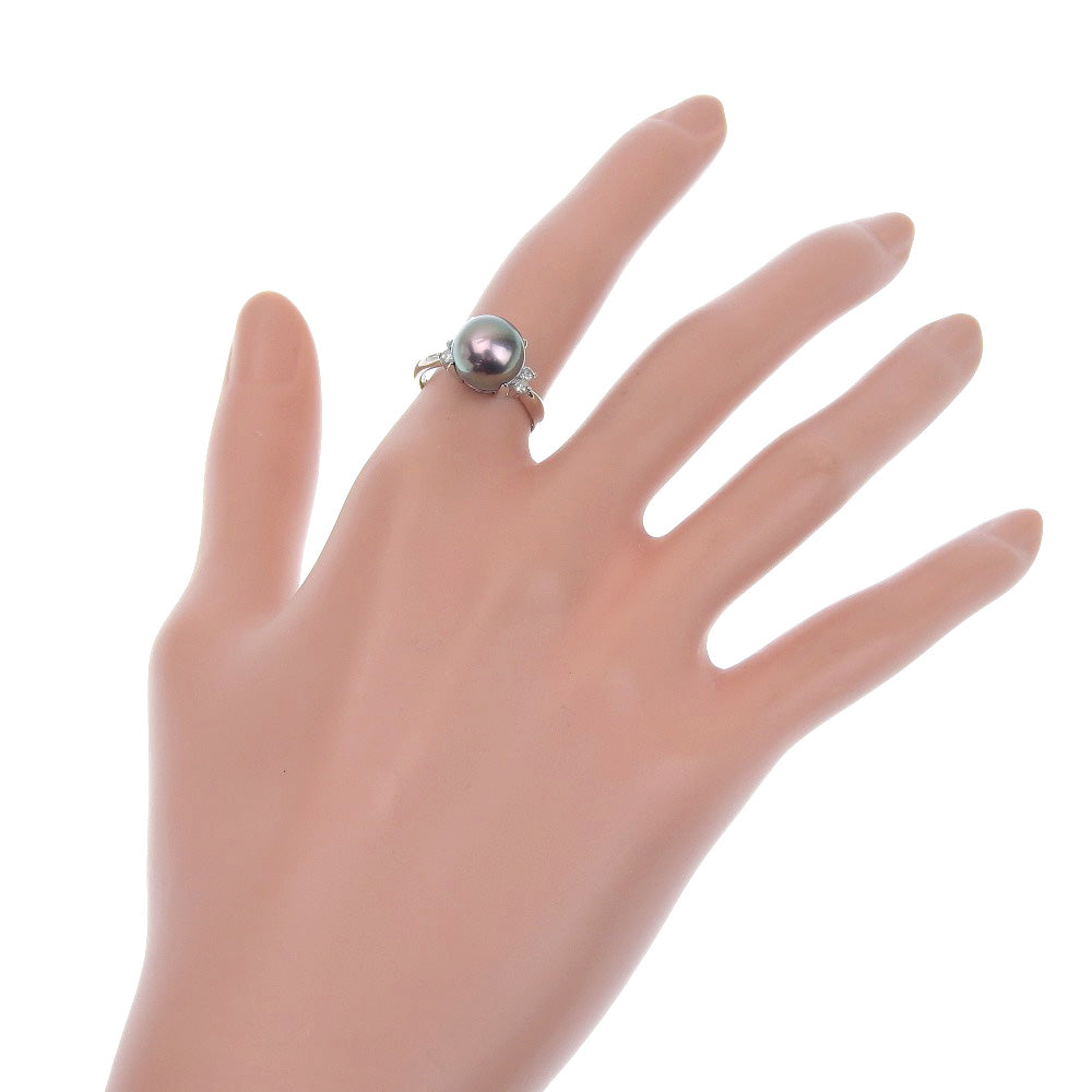 JEWELRY Ring Pt900Platinum, Black Pearl, Diamond Silver Women Used Authentic