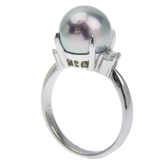 JEWELRY Ring Pt900Platinum, Black Pearl, Diamond Silver Women Used Authentic