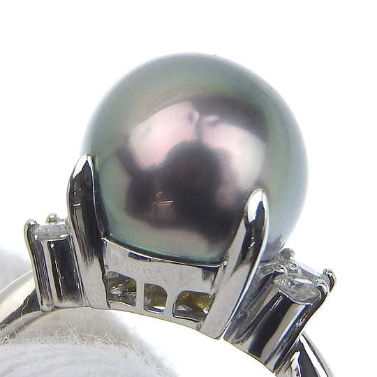 JEWELRY Ring Pt900Platinum, Black Pearl, Diamond Silver Women Used Authentic