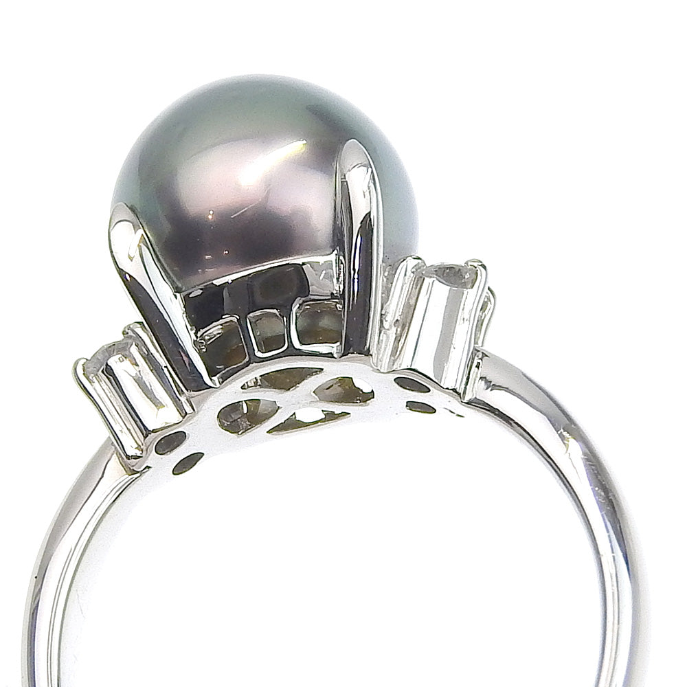 JEWELRY Ring Pt900Platinum, Black Pearl, Diamond Silver Women Used Authentic