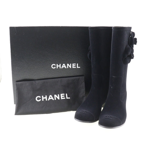CHANEL boots G26648X31173 Suede black Camelia Women 37 Used Authentic