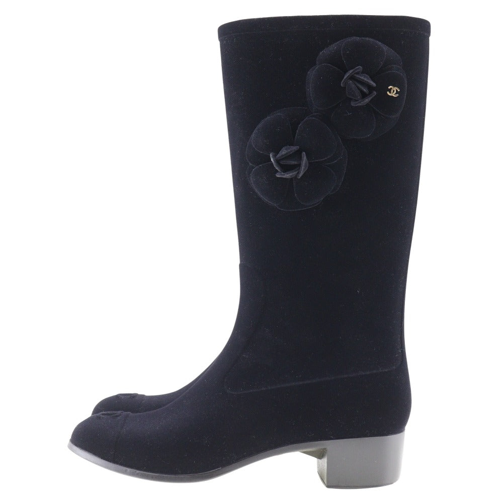 CHANEL boots G26648X31173 Suede black Camelia Women 37 Used Authentic