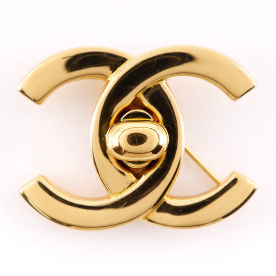 CHANEL Brooch Plated Gold gold Turn lock COCO Mark Women Used Authentic