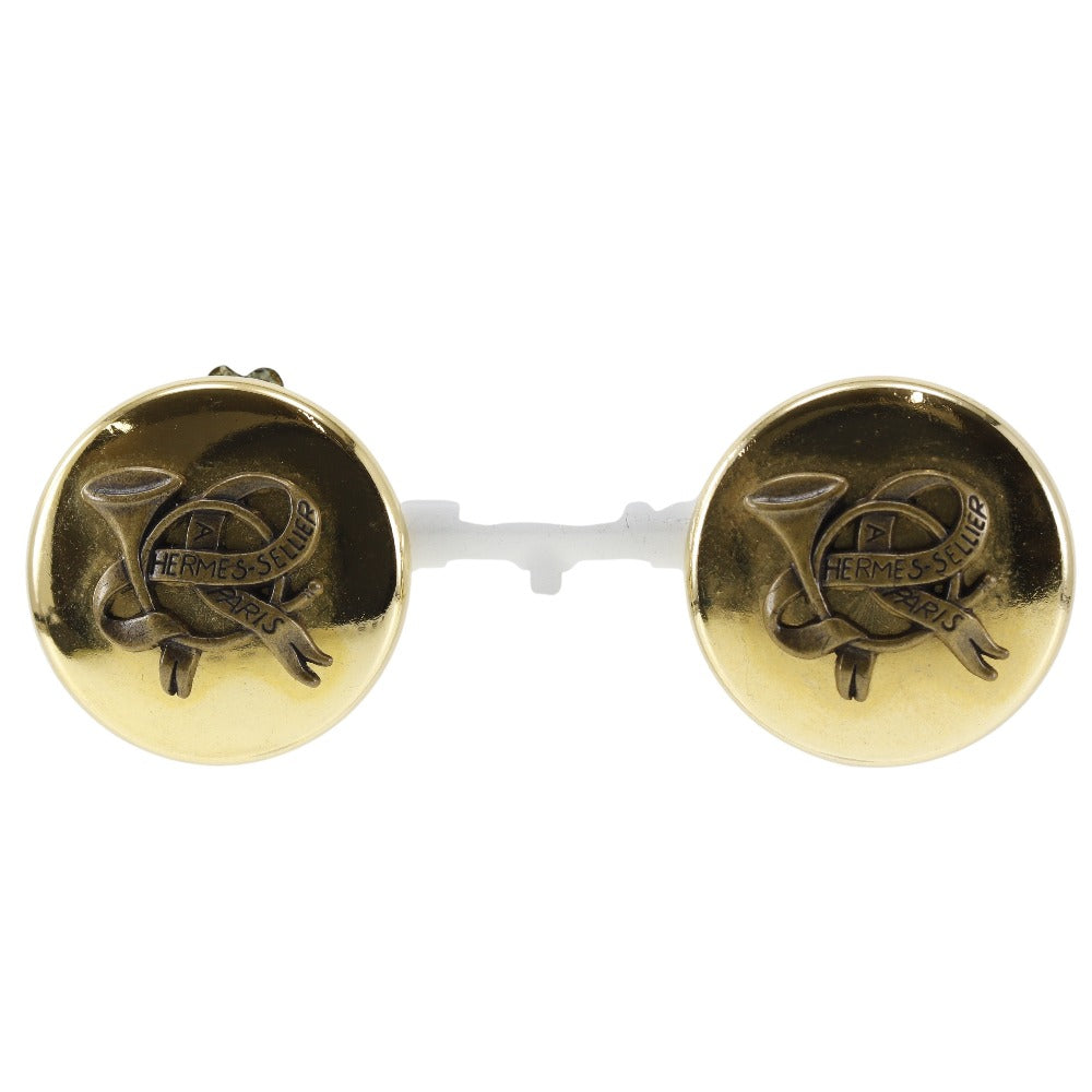 HERMES Earring Plated Gold gold Horn Women Used Authentic