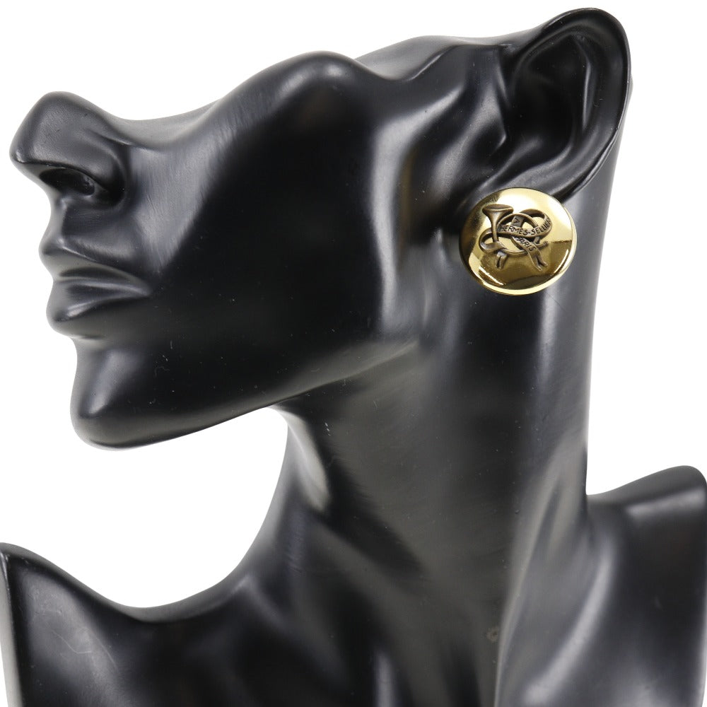 HERMES Earring Plated Gold gold Horn Women Used Authentic