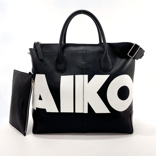TOD'S Tote Bag leather black Travel bag Duffle bag DI BAG WEEKEND Women Used Authentic