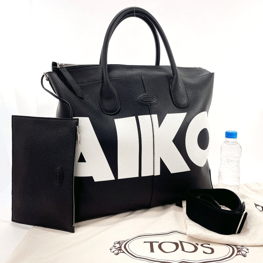 TOD'S Tote Bag leather black Travel bag Duffle bag DI BAG WEEKEND Women Used Authentic