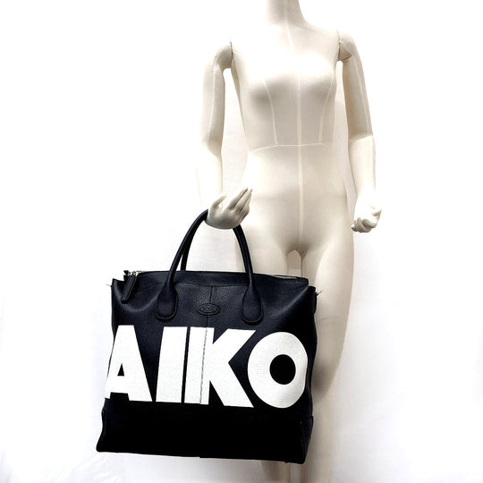 TOD'S Tote Bag leather black Travel bag Duffle bag DI BAG WEEKEND Women Used Authentic