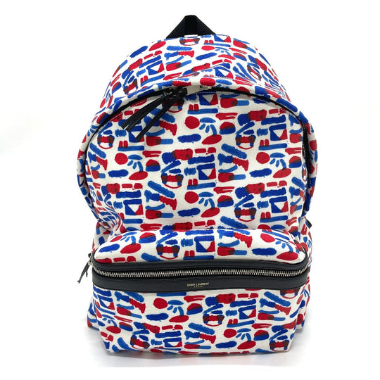 SAINT LAURENT PARIS Backpack 326865 Leather / canvas White / red / blue Multi total pattern Backpack mens Used Authentic