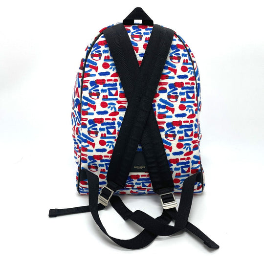 SAINT LAURENT PARIS Backpack 326865 Leather / canvas White / red / blue Multi total pattern Backpack mens Used Authentic