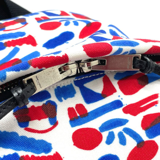 SAINT LAURENT PARIS Backpack 326865 Leather / canvas White / red / blue Multi total pattern Backpack mens Used Authentic