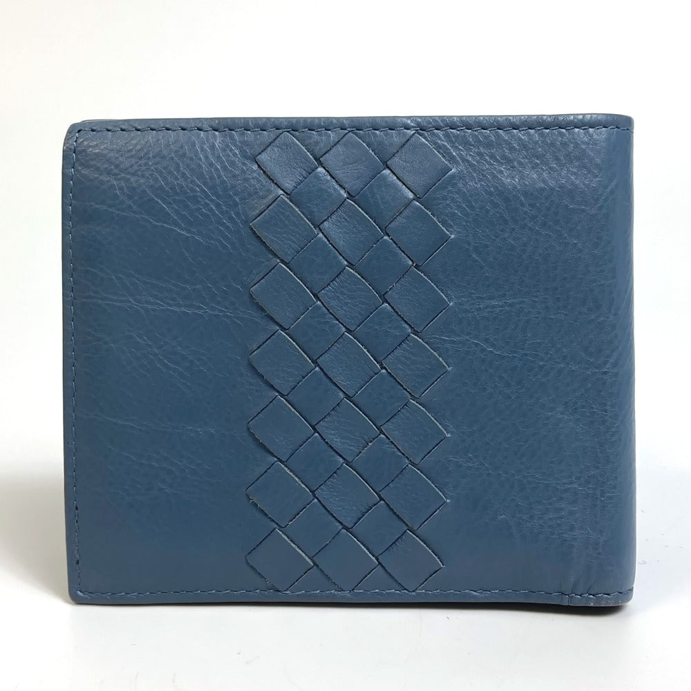 BOTTEGAVENETA Folded wallet leather Blue type INTRECCIATO Women Used Authentic