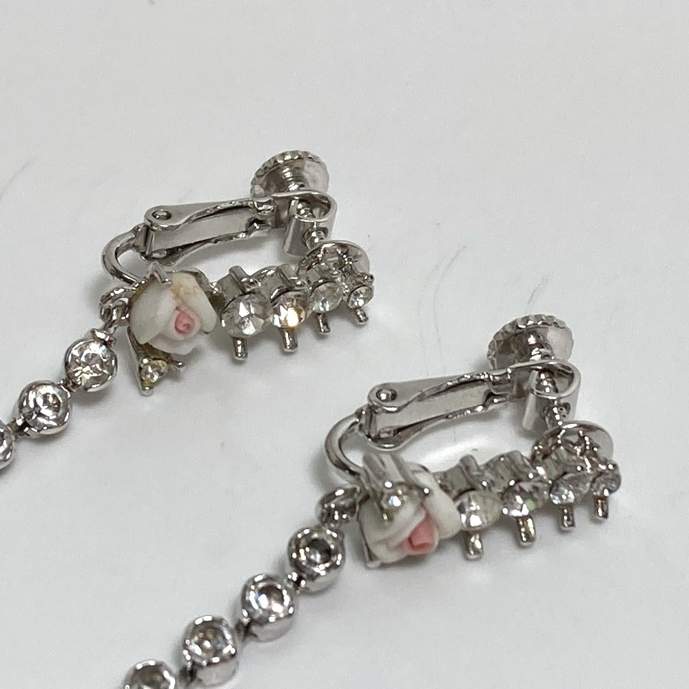 Dior Earring metal Silver flower rose crystal Women Used Authentic