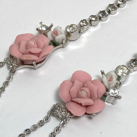 Dior Earring metal Silver flower rose crystal Women Used Authentic