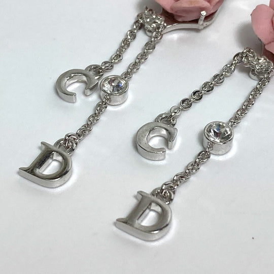 Dior Earring metal Silver flower rose crystal Women Used Authentic