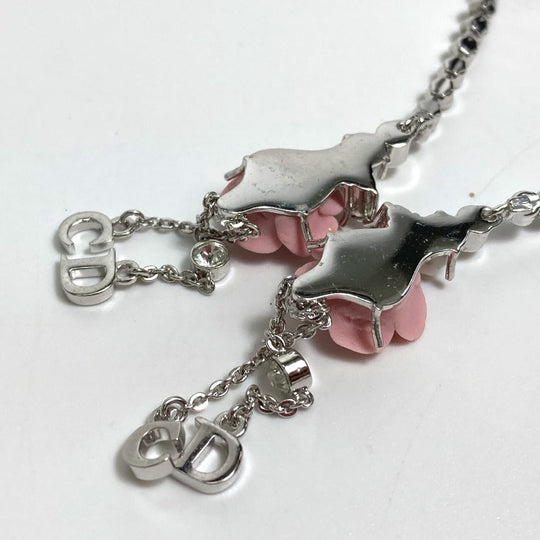 Dior Earring metal Silver flower rose crystal Women Used Authentic