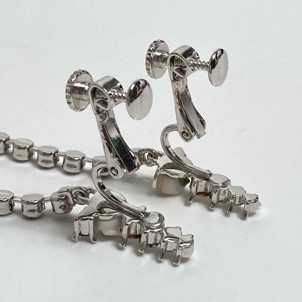 Dior Earring metal Silver flower rose crystal Women Used Authentic