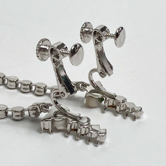Dior Earring metal Silver flower rose crystal Women Used Authentic