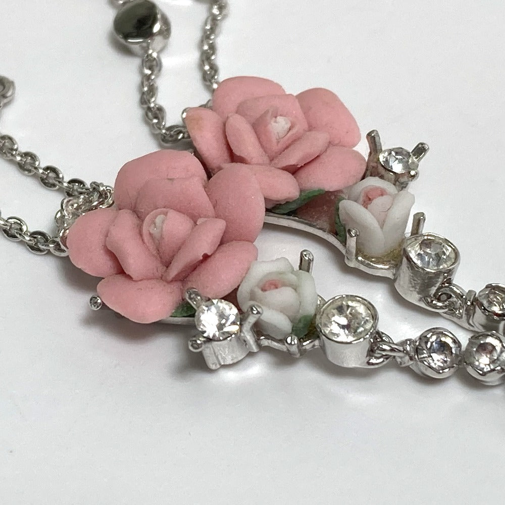 Dior Earring metal Silver flower rose crystal Women Used Authentic