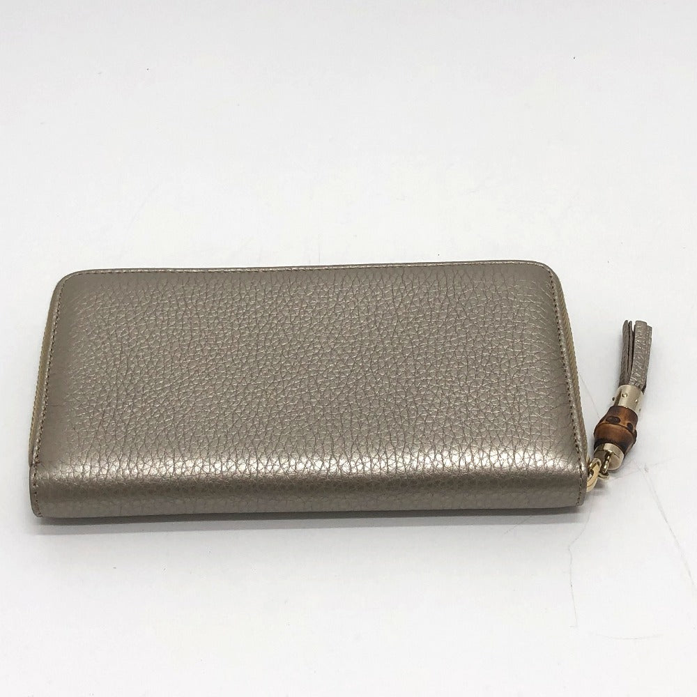 GUCCI Long Wallet Purse 307984 leather Champagne Gold Bamboo Continental wallet Women Used Authentic