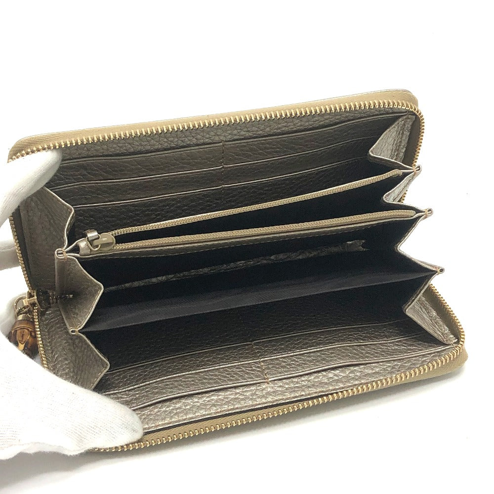GUCCI Long Wallet Purse 307984 leather Champagne Gold Bamboo Continental wallet Women Used Authentic