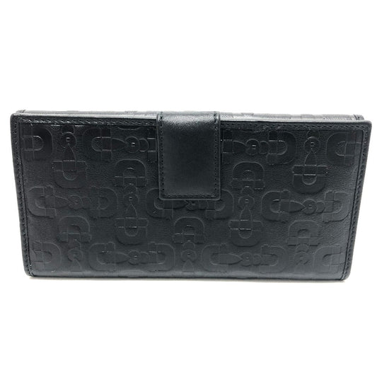 GUCCI Long Wallet Purse 143389 leather black Embossed all over pattern Women Used Authentic