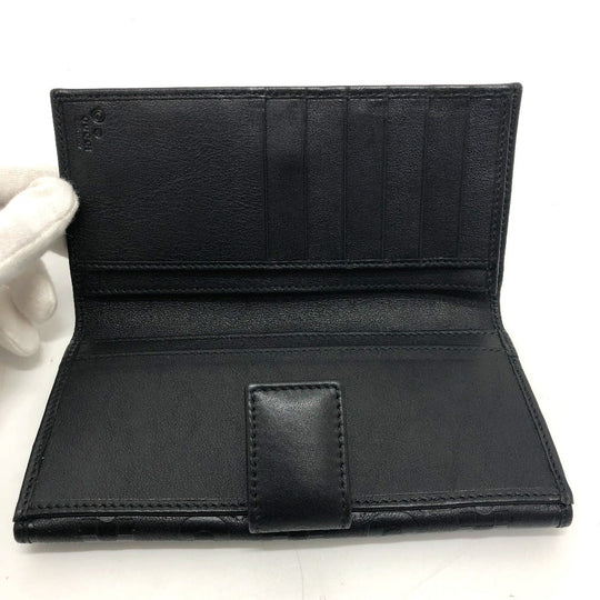 GUCCI Long Wallet Purse 143389 leather black Embossed all over pattern Women Used Authentic
