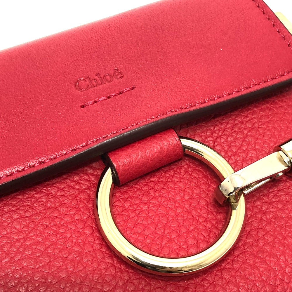 Chloe Folded wallet leather Red Chain compact wallet Women Used Authentic