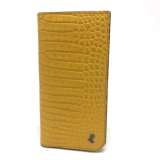 JIMMY CHOO Long Wallet Purse leather yellow Flap/logo Embossing Women Used Authentic