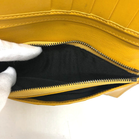 JIMMY CHOO Long Wallet Purse leather yellow Flap/logo Embossing Women Used Authentic