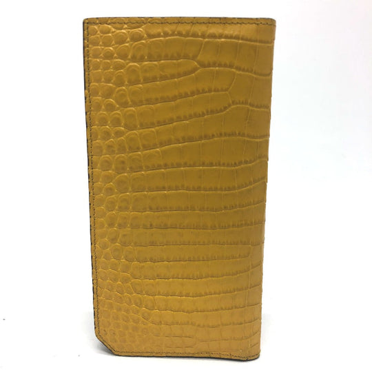 JIMMY CHOO Long Wallet Purse leather yellow Flap/logo Embossing Women Used Authentic