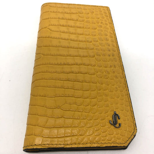 JIMMY CHOO Long Wallet Purse leather yellow Flap/logo Embossing Women Used Authentic