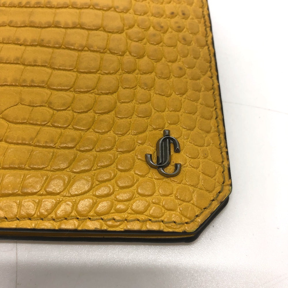 JIMMY CHOO Long Wallet Purse leather yellow Flap/logo Embossing Women Used Authentic