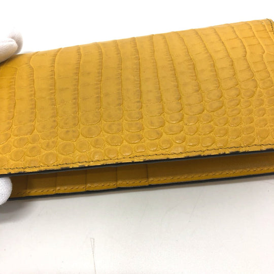 JIMMY CHOO Long Wallet Purse leather yellow Flap/logo Embossing Women Used Authentic