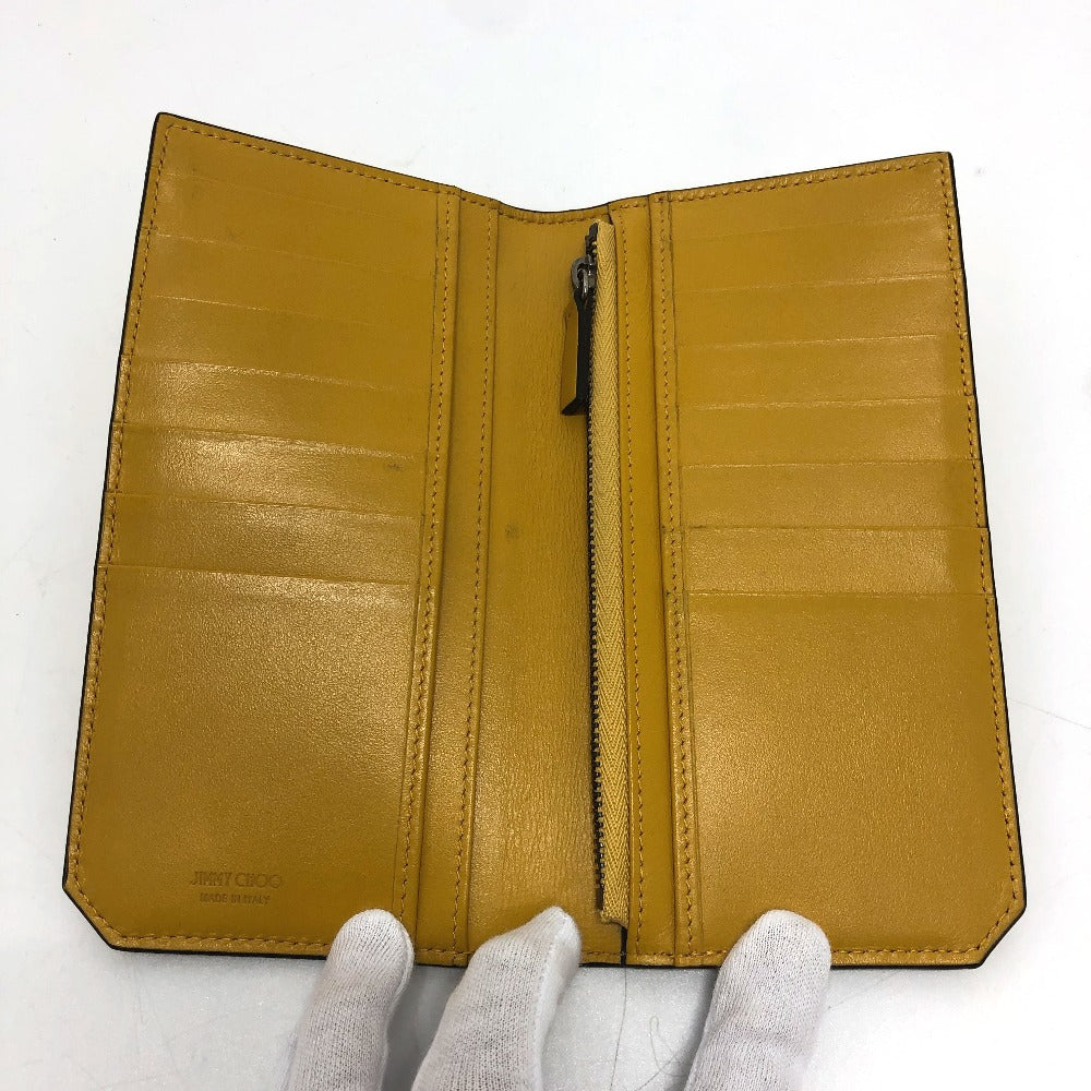 JIMMY CHOO Long Wallet Purse leather yellow Flap/logo Embossing Women Used Authentic